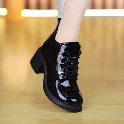 【35-40】 Νέα γυναικεία δερμάτινα παπούτσια για την άνοιξη Μπότες μόδας με χοντρό κάτω μέρος με ψηλά τακούνια