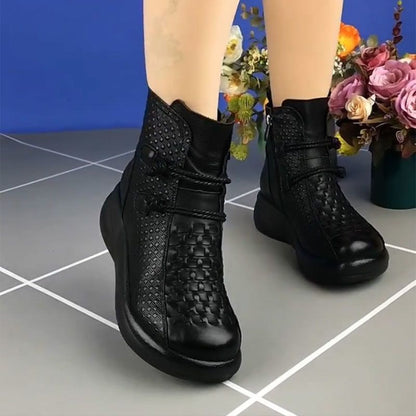 💥💥[Artículo más vendido] Botas de cuero genuino elegantes y cálidas para mujer en invierno, con diseño de cremallera lateral.