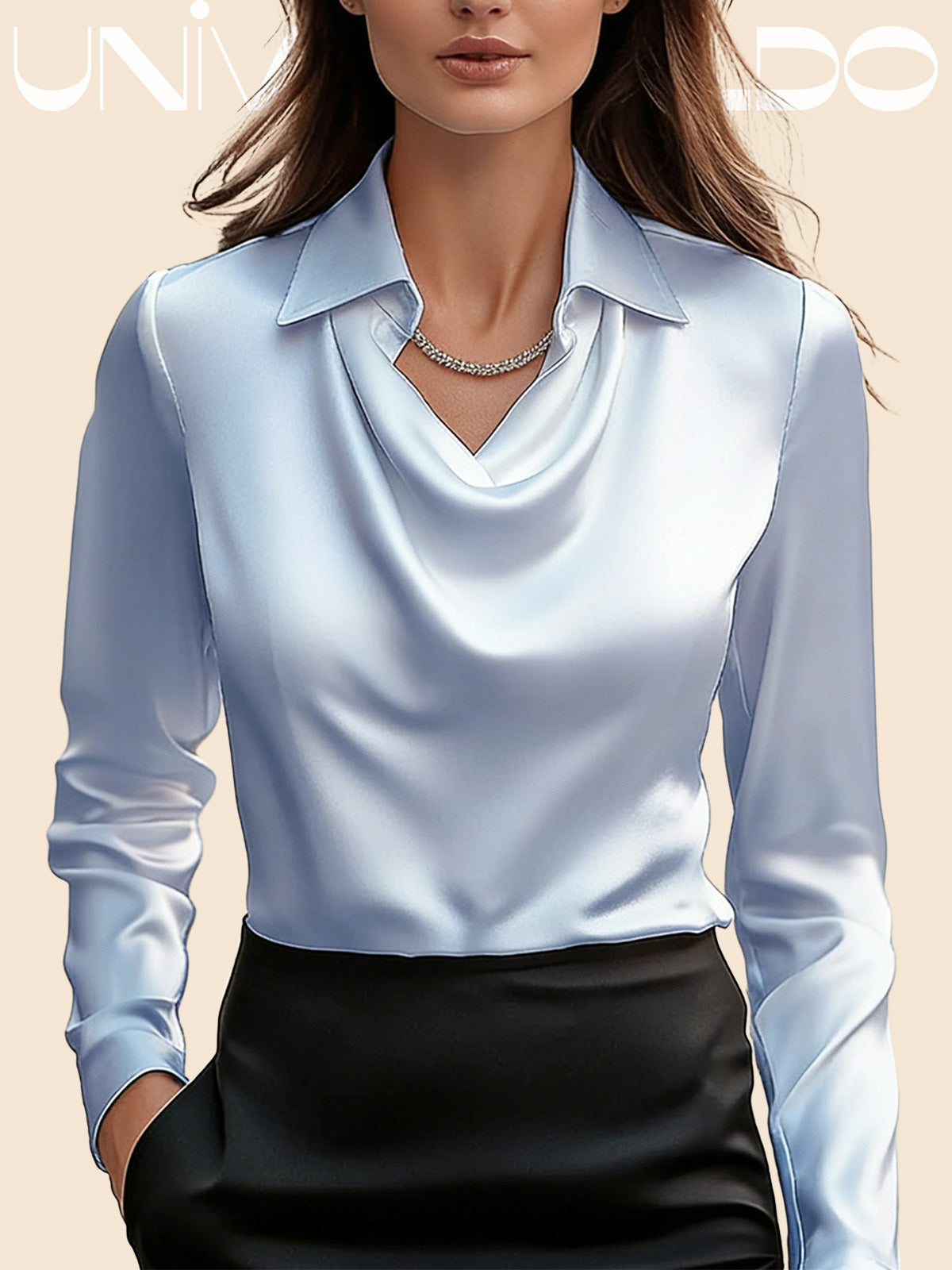 Blusa brillante con chaqueta profunda y drapeado fluido