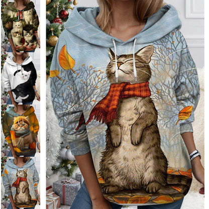 🐱【S-6XL】Nueva camiseta de invierno para mujer, lindo estampado de gato