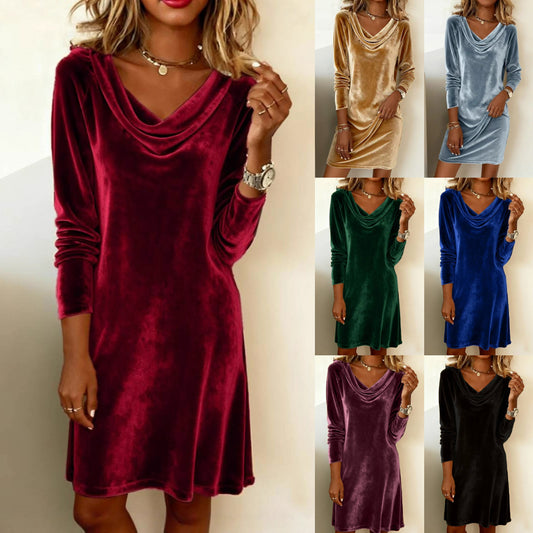 🔥 【S-3XL】 🔥 Un elegante vestido de terciopelo para otoño e invierno, que presenta un delicado escote drapeado.