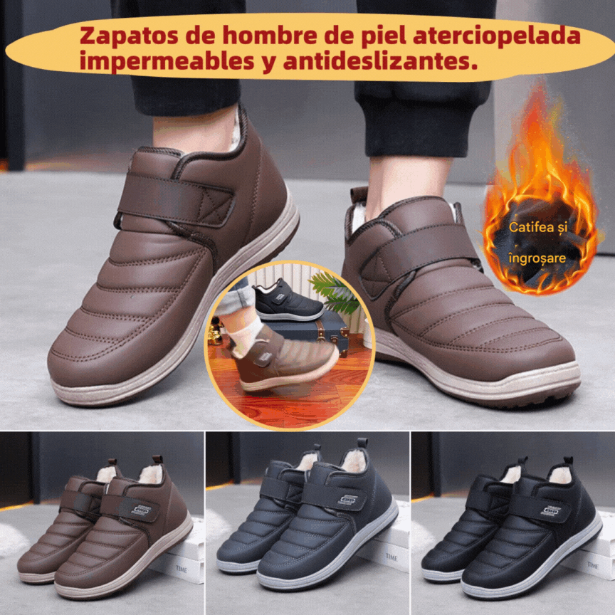 💥【39-44】Zapatos de hombre impermeables y antideslizantes de cuero de terciopelo engrosado de nuevo estilo de invierno