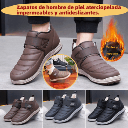 💥【39-44】Zapatos de hombre impermeables y antideslizantes de cuero de terciopelo engrosado de nuevo estilo de invierno