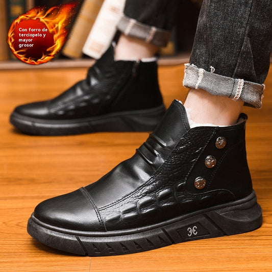 【39-44】⛄Botas de nieve para hombre fabricadas en piel auténtica, forro de piel de algodón, botas de algodón para hombre cálidas, antideslizantes, impermeables, cómodas y versátiles.