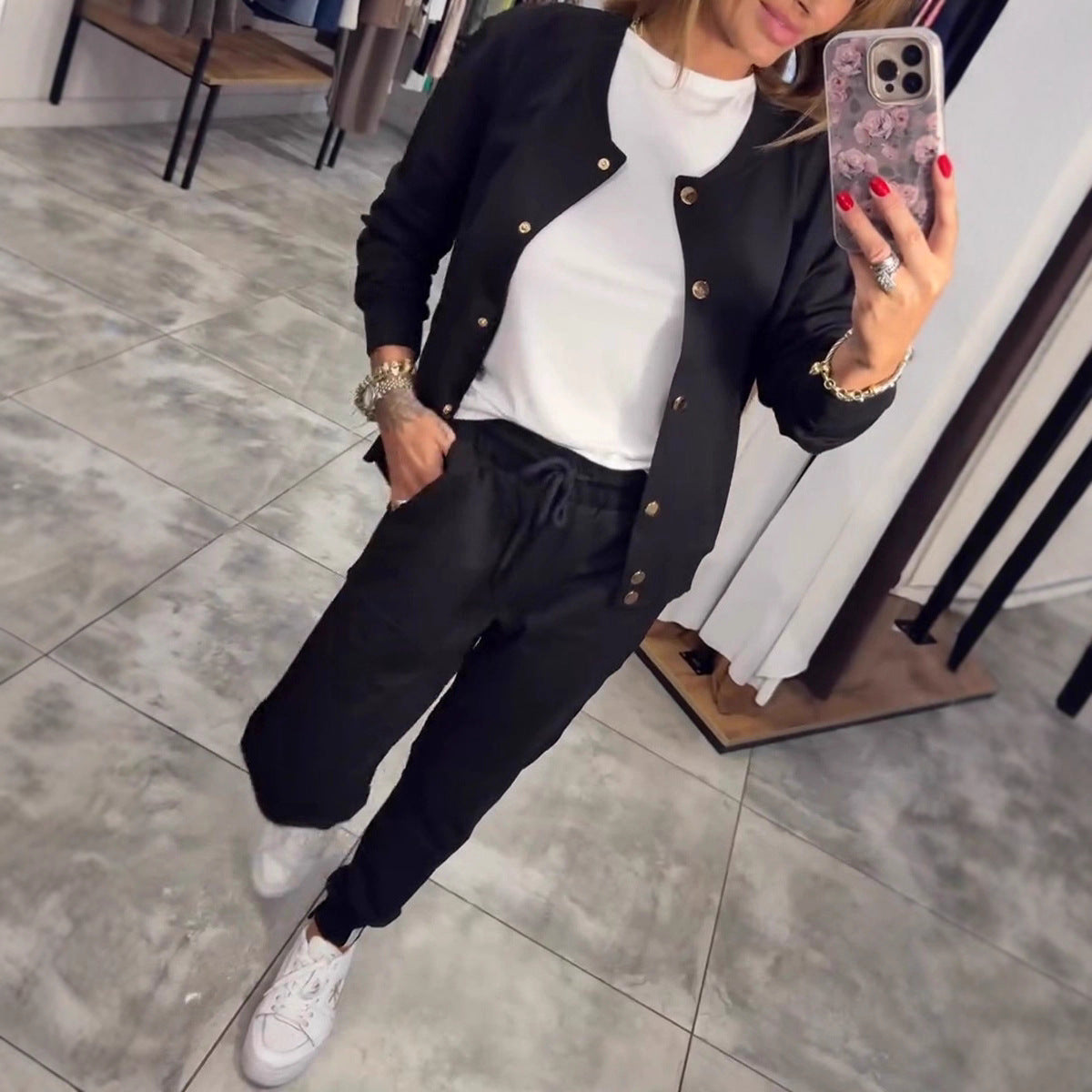 🧥🌙 【Camiseta + Pantalón】Cómodo y elegante, con una comodidad excepcional: ¡el conjunto informal de sudadera y chaqueta ya está disponible! 💃