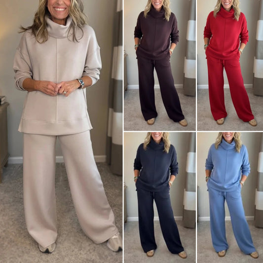 🍂🐏¡Novedad! ¡50 % de descuento por tiempo limitado! Conjunto de viaje de dos piezas para mujer: sudadera de cuello alto (con abertura lateral) y pantalón informal.