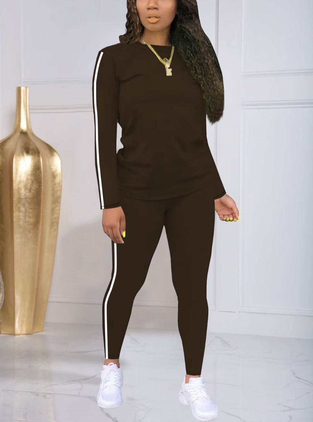 🍁🍂 【40-90KG】Conjunto de dos piezas a rayas para mujer, compuesto por una camiseta de manga larga y un pantalón. Casual, elegante y cómodo, es ideal para actividades diarias al aire libre.