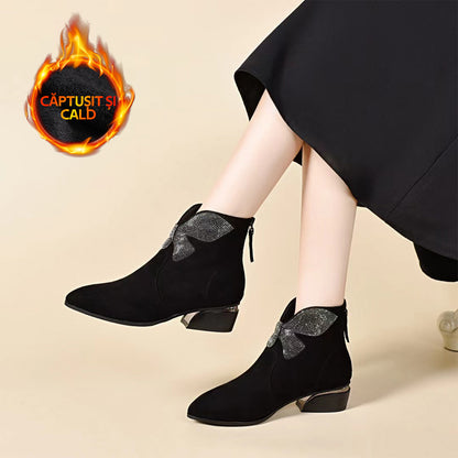 【35-41】2025 Νέο Φθινόπωρο και Χειμώνας παχύ τακούνι μπότες δερμάτινα παπούτσια