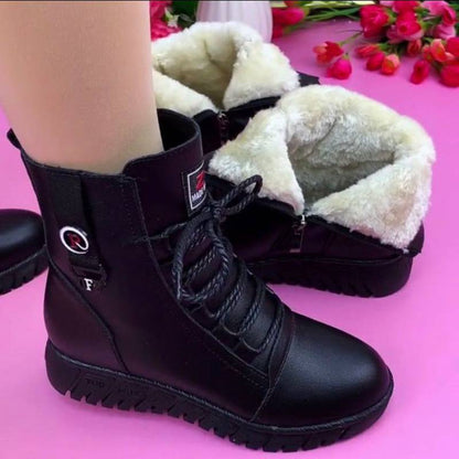 💥【35-40】Estas nuevas botas de invierno están hechas de cachemira y cuero, con un forro de algodón grueso e impermeable.