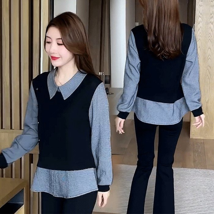 【M-4XL】Nueva camisa otoñal de manga larga de dos piezas, tejido sintético.