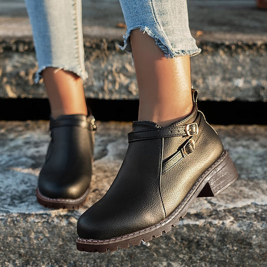 💥Nueva colección otoño-invierno ⛄ Botas Martin para mujer de estilo retro con tacón grueso y punta redondeada