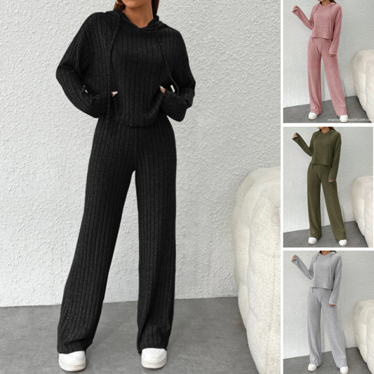 📢📢¡¡¡50% de descuento!!! 😍 Conjunto de dos piezas de sudadera de punto con capucha y pantalón ancho para mujer