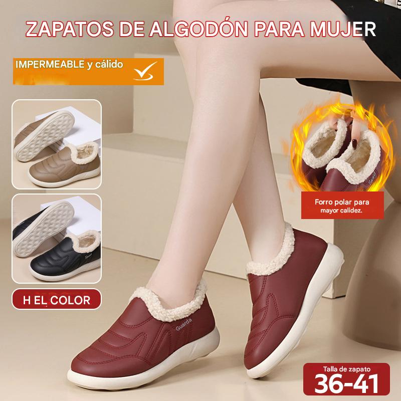 🔥Zapatos de mujer de algodón, confeccionados en piel auténtica, estilo otoño-invierno, con forro polar, cálidos e impermeables.