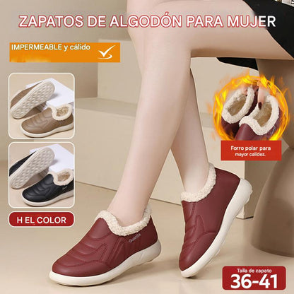 🔥Zapatos de mujer de algodón, confeccionados en piel auténtica, estilo otoño-invierno, con forro polar, cálidos e impermeables.