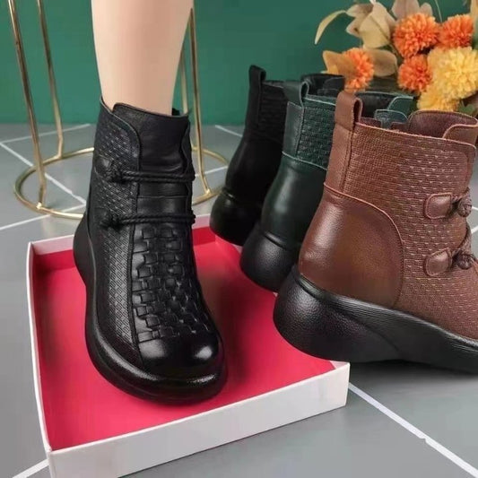 💥💥[Artículo más vendido] Botas de cuero genuino elegantes y cálidas para mujer en invierno, con diseño de cremallera lateral.