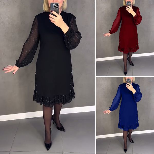 🔥👗【S～5XL】Nuevo vestido moderno de un solo color para el día a día, con manga larga y volantes anchos.