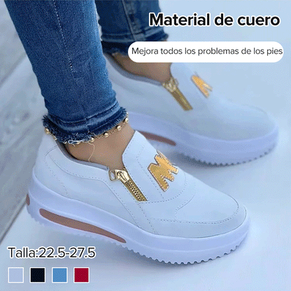 【35-43】Zapatos casuales con plataforma y cremallera lateral para mujer