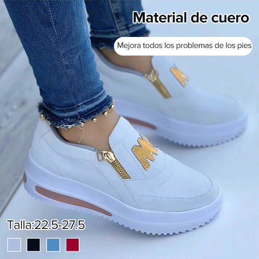 【35-43】Zapatos casuales con plataforma y cremallera lateral para mujer