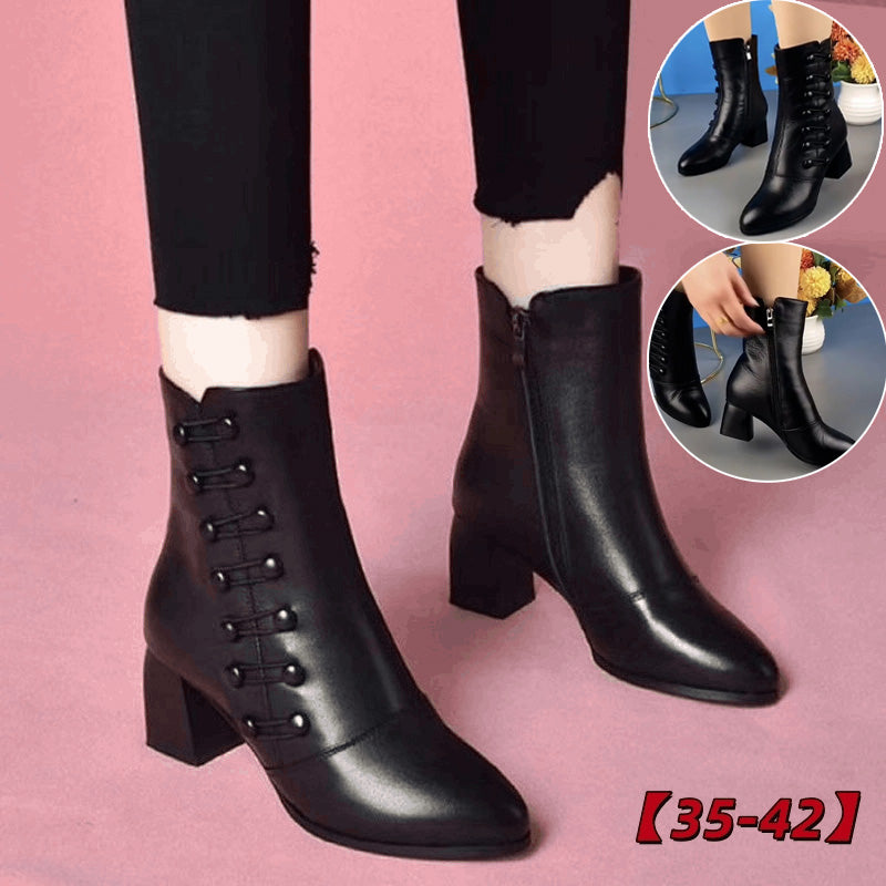 🔥[Artículo más vendido] Botas de moda para mujer, confeccionadas en cuero suave y adornadas con un llamativo diseño de botones.