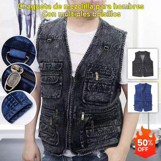 🔥【Oferta por tiempo limitado】【XL-7XL】2025 Chaleco vaquero multibolsillos para hombr