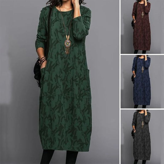 💃【El más vendido de la tienda】Vestido nuevo con escote redondo y bolsillos.