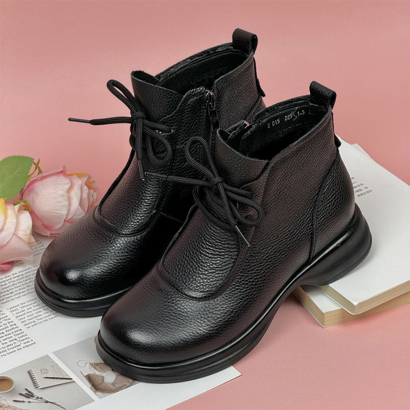 💥50% DE DESCUENTO🔥Botas Martin de tacón bajo de piel auténtica con forro cálido