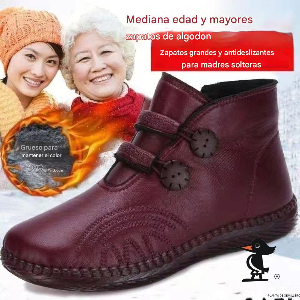 💥【Venta caliente】【35-40】Zapatos de mujer de cuero y algodón, antideslizantes y hechos a mano para otoño e invierno.