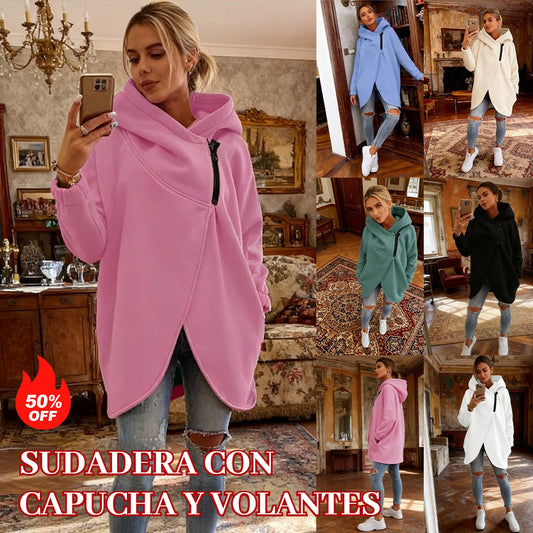 🧥 Chaqueta tipo suéter para mujer con manga larga, capucha y bolsillos delanteros ✅