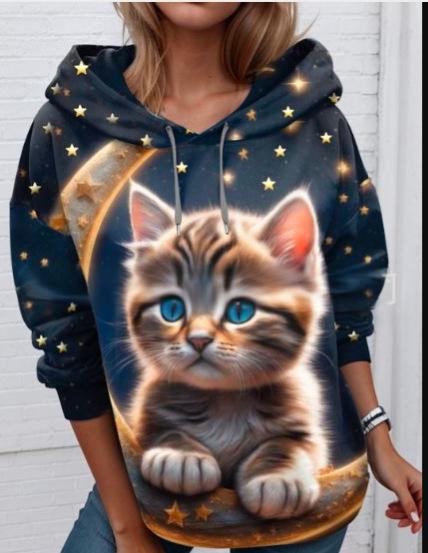 🐱【S-6XL】Nueva camiseta de invierno para mujer, lindo estampado de gato