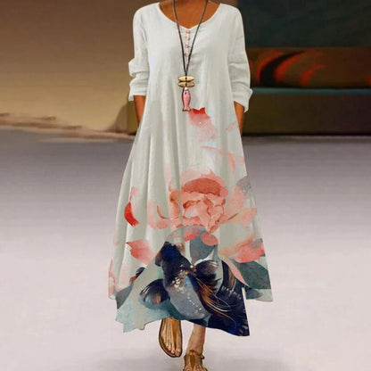 🔥💃Descuento del 50% por tiempo limitado🎉¡Novedad! Vestido estampado de manga larga y largo para mujer, con falda irregular y amplia, que luce una belleza elegante y dinámica.【S-5XL】