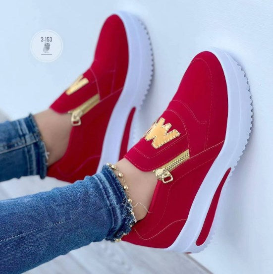 【35-43】Zapatos casuales con plataforma y cremallera lateral para mujer