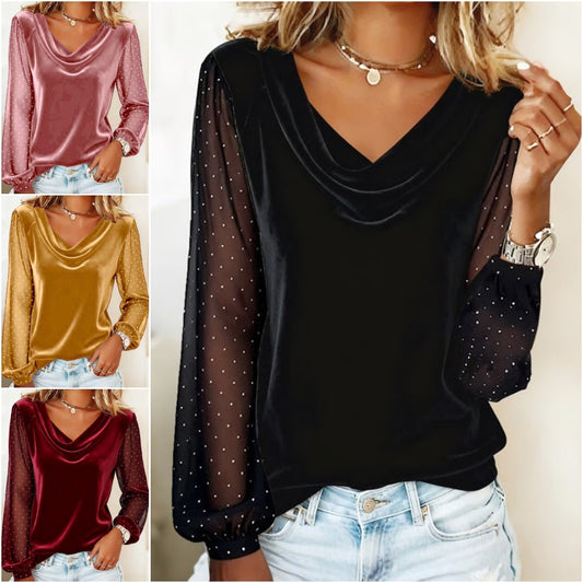 🔥Nueva camiseta de mujer 2026 de manga larga con cuello en V, confeccionada con un nuevo tejido de malla.