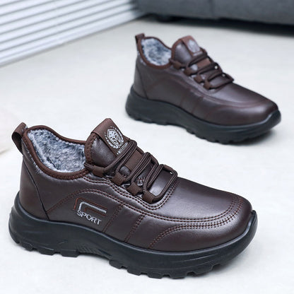 🔥🔥【Zapatos de cuero de algodón con forro polar】Zapatos de algodón cálido de piel de vaca de grano superior, suela suave y antideslizante, zapatos de cuero grueso para personas mayores en invierno.【39-44】