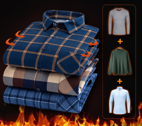 👔【L-5XL】La nueva camisa térmica de terciopelo de doble cara para hombre de otoño e invierno está de moda y es versátil.