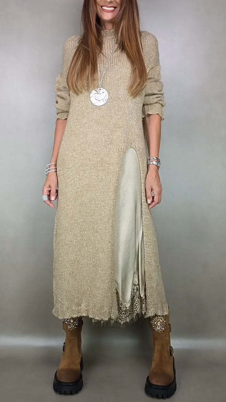 【Vestido + suéter】👗Nuevo conjunto de encaje, diseño de abertura, diseño de suéter