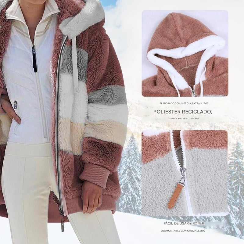 🔥¡Aprovecha el 50% de descuento durante el periodo de la oferta!💥☃️❄️Nueva chaqueta de mujer confeccionada en forro polar grueso con rayas y contrastes de color.