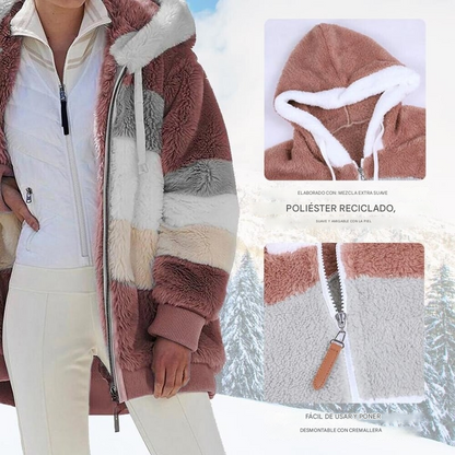 🔥¡Aprovecha el 50% de descuento durante el periodo de la oferta!💥☃️❄️Nueva chaqueta de mujer confeccionada en forro polar grueso con rayas y contrastes de color.