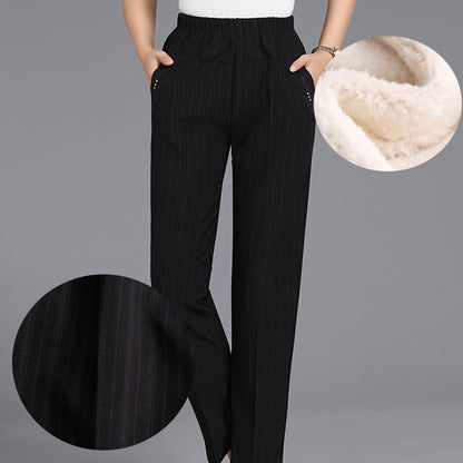 【Los más vendidos】Pantalones de terciopelo con cintura elástica gruesa para otoño e invierno para damas de mediana edad y mayores.