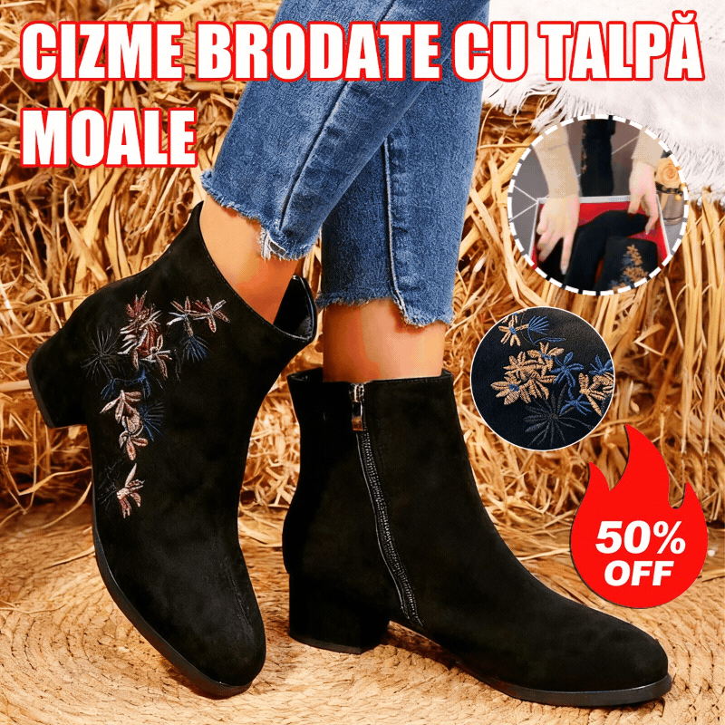 🥰【35-40】Botas de invierno de terciopelo bordadas a mano para mujer: botas de nieve de ante, suela de goma antideslizante, tacón de 5 cm, aptas para uso en interiores y exteriores.