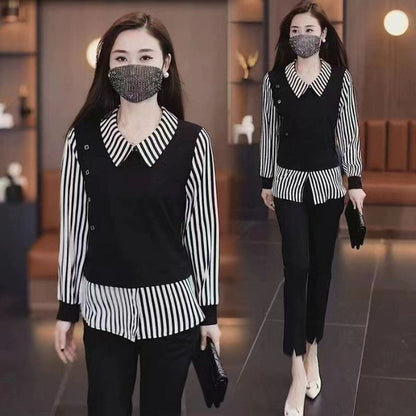 【M-4XL】Nueva camisa otoñal de manga larga de dos piezas, tejido sintético.