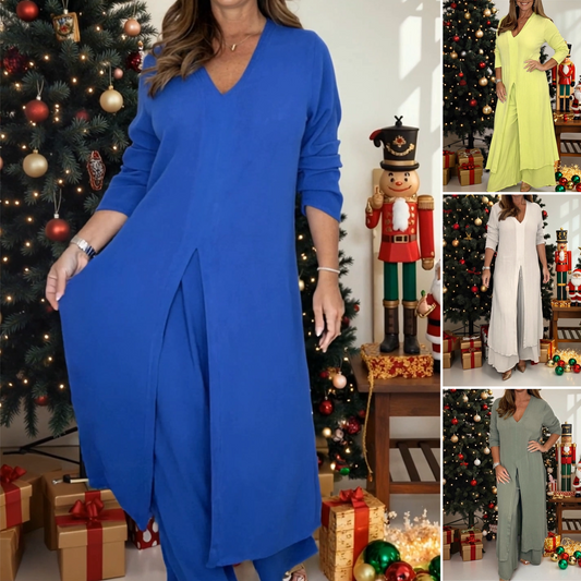 【S-5XL】El atuendo de 2026 incluye pantalones y un top largo con aberturas.