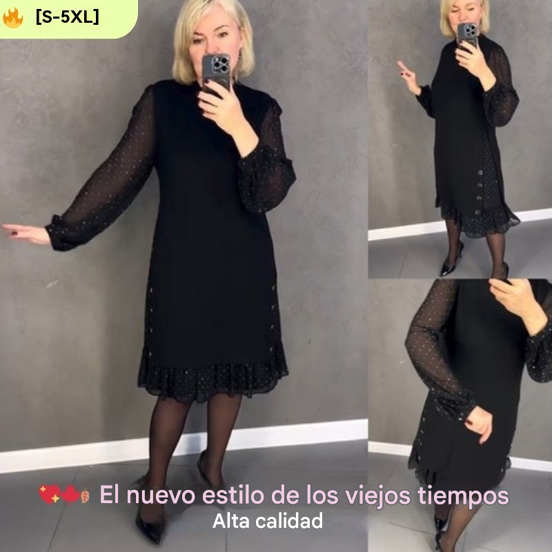 🔥👗【S～5XL】Nuevo vestido moderno de un solo color para el día a día, con manga larga y volantes anchos.