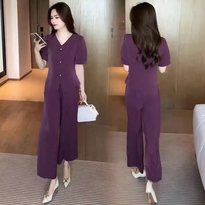 🔥【50% de descuento】🌸【Top + Pantalones anchos】Traje de seda helada de moda