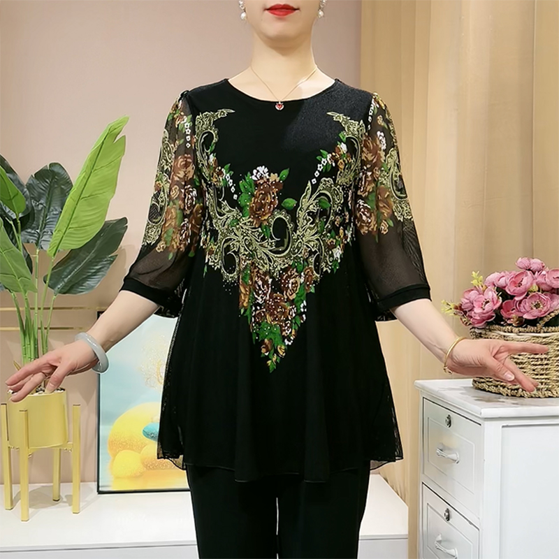 🔥🔥【Compra 1 y llévate 1 gratis】【L-6XL】Camisa de gasa con bordado floral para mujer