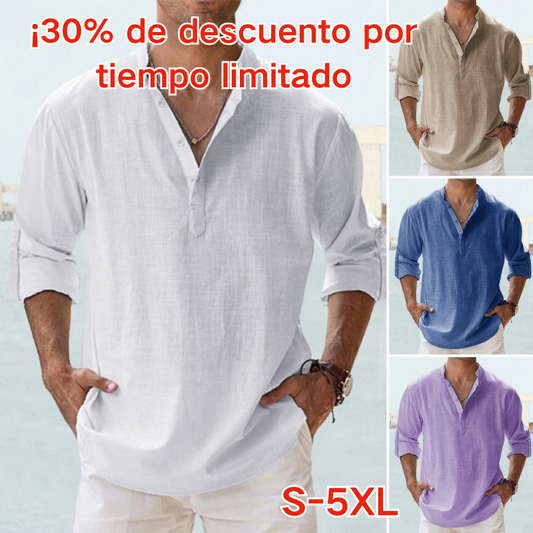 🔥【¡30% de descuento por tiempo limitado!】【S-5XL】Camisa informal de manga larga de algodón y lino para hombre