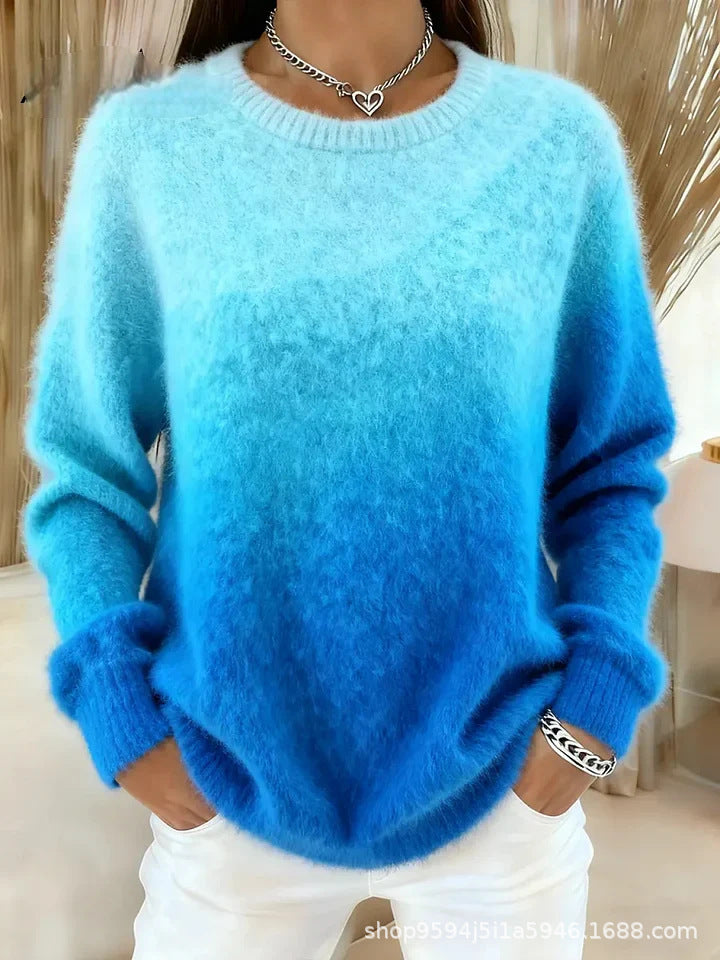 🔥【XS-5XL】Suéter con cuello redondo y estampado degradado, confeccionado en material polar, cálido y cómodo.