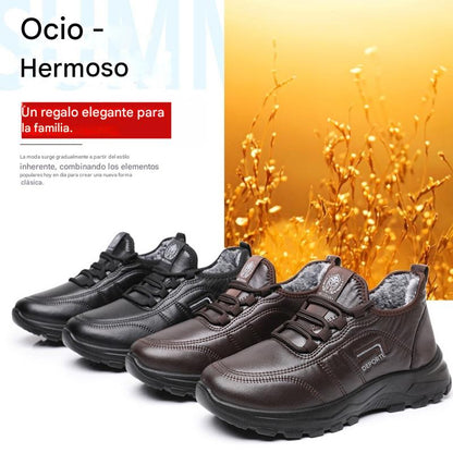 🔥🔥【Zapatos de cuero de algodón con forro polar】Zapatos de algodón cálido de piel de vaca de grano superior, suela suave y antideslizante, zapatos de cuero grueso para personas mayores en invierno.【39-44】